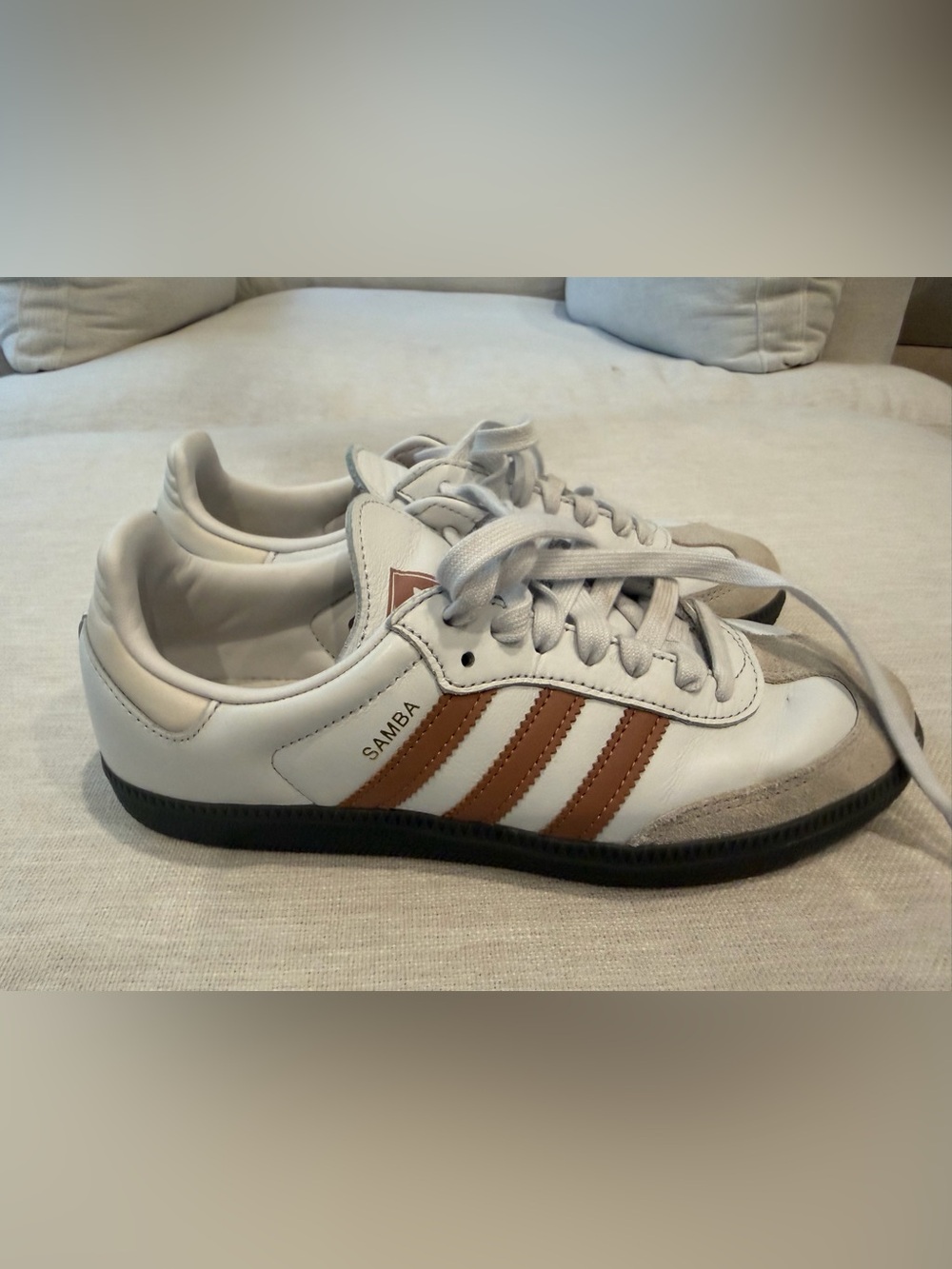 adidas Samba White Sneakers with Brown Stripes